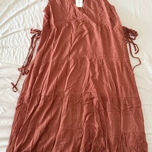 Rust Sleeveless Dress with Tie Details
